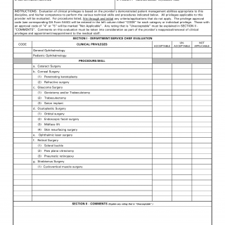 DA Form 5441-43. Evaluation of Clinical Privileges - Ophthalmology
