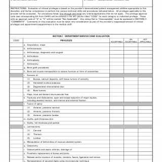 DA Form 5441-55. Evaluation of Clinical Privileges - Orthopaedics