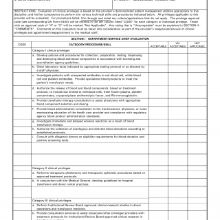 DA Form 5441-56. Evaluation of Clinical Privileges - Blood Services