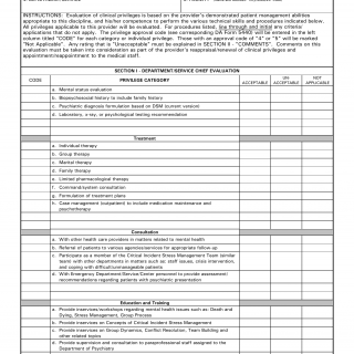 DA Form 5441-57. Evaluation of Clinical Privileges - Psychiatric Advanced Practice Nurse