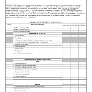 DA Form 5441-9. Evaluation of Clinical Privileges-Podiatry