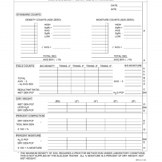 DA Form 5448-R. Moisture and Density Tester Field Data Worksheet (LRA)