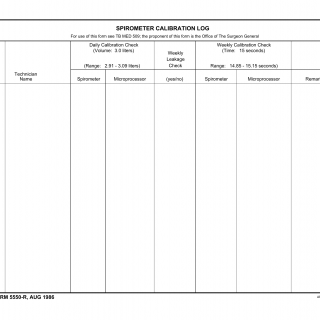 DA Form 5550-R. Spirometer Calibration Log (LRA)