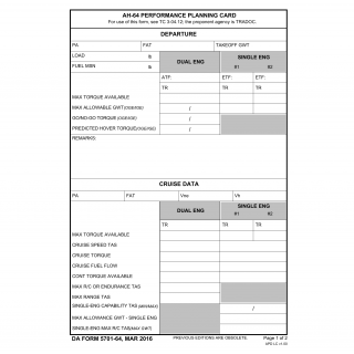 DA Form 5701-64. Ah-64 Performance Planning Card