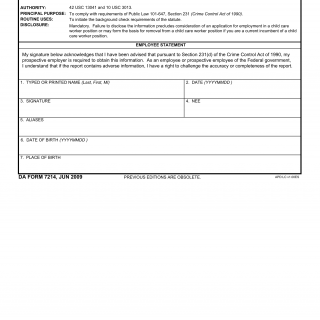 DA Form 7214. Applicant Acknowledgement of Employer Obligation
