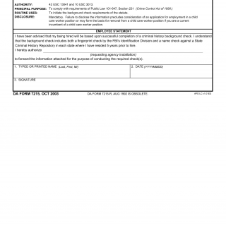 DA Form 7215. Release/Consent Statement