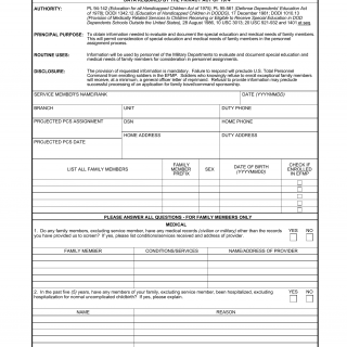 DA Form 7246. Exceptional Family Member Program (Efmp) Screening Questionnaire