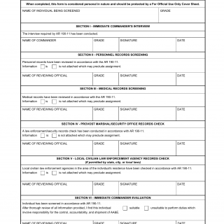 DA Form 7281. Command Oriented Arms, Ammunition, and Explosives (Aa&e) Security Screening and Evaluation Record