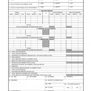 DA Form 7301-R. Officer Service Computation for Retirement (LRA)