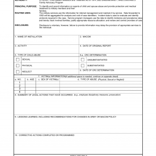 DA Form 7318-2. Close Out Report for Reports of Child Abuse in Dod Operated or Sanctioned Activities