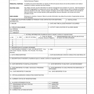 DA Form 7318. Initial Report of Child Abuse in Dod Operated or Sanctioned Activities