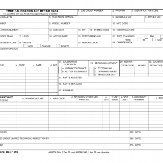 DA Form 7372. TMDE Calibration and Repair Data