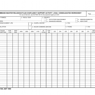 DA Form 7394. Command Master Religious Plan Chaplaincy Support Activity (CSA) Consolidated Worksheet