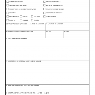 DA Form 7435. Preliminary Report of Mishap (PROM) Installations