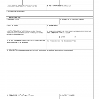DA Form 7457. Request to Stock New Line Items