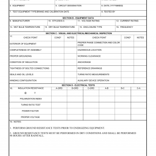 DA Form 7464-R. Transformer Inspection Checklist (LRA)