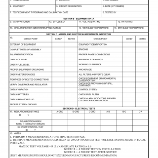 DA Form 7468-R. Engine Generator Set Inspection Checklist (LRA)
