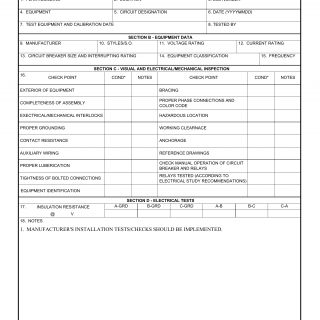 DA Form 7469-R. Utility and Generator Circuit Breaker Inspection Checklist (LRA)