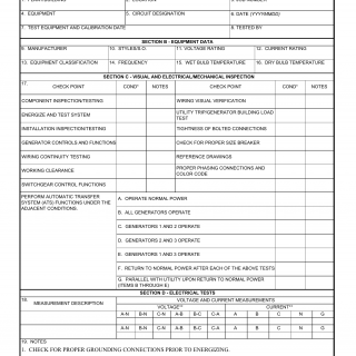 DA Form 7470-R. Back-Up Power System Inspection Checklist (LRA)