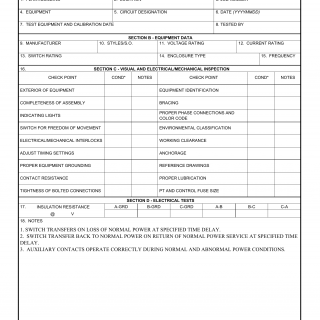 DA Form 7471-R. Transfer Switch Inspection Checklist (LRA)