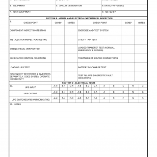 DA Form 7475-R. Uninterruptible Power Supply (UPS) System Inspection Checklist (LRA)