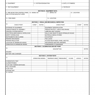 DA Form 7483-R. Wet Pipe Sprinkler System and Fire Detection System Inspection Checklist (LRA)