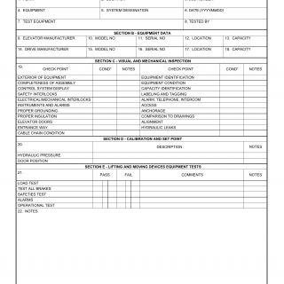 DA Form 7485-R. Elevator Inspection Checklist (LRA)
