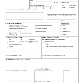 DA Form 7539. Request for Veterinary Laboratory Testing & Food Sample Record