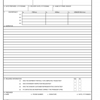 DA Form 7589. Subsistence Vendor Contract Discrepancy Report