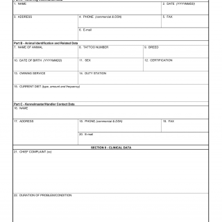 DA Form 7593. Department of the Defense Military Working Dog Veterinary Service Referral Information Form