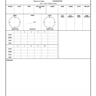 DA Form 7651. Sniper Target Data Sheet Stationary Target