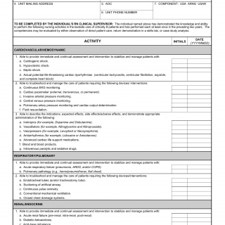 DA Form 7653. Verification of Clinical Competencies for Critical Care Nursing Skill Identifier (Si 8a)
