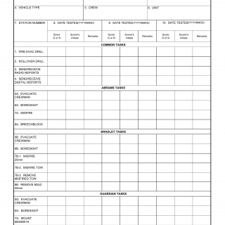 DA Form 7664-R. HBCT Gunnery Table I - Crew Critical Skills Test Scoresheet