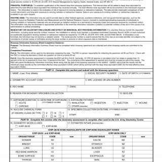 DA Form 7689. Bioassay Information Summary Sheet (BISS)