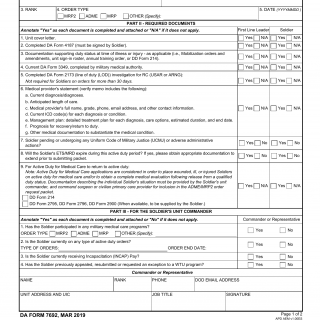 DA Form 7692. Active Duty for Medical Care Application