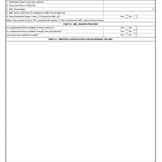 DA Form 7723. Maintenance Expenditure Limit (MEL) Waiver