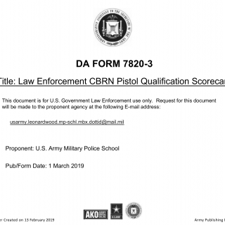 DA Form 7820-3. Law Enforcement CBRN Pistol Qualification Scorecard