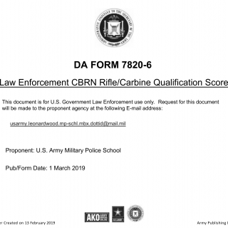 DA Form 7820-6. Law Enforcement CBRN Rifle/Carbine Qualificaation Scorcard