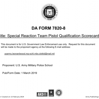 DA Form 7820-8. Special Reaction Team Pistol Qualification Scorecard