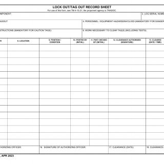 DA Form 7911. Lock Out/Tag Out Record Sheet