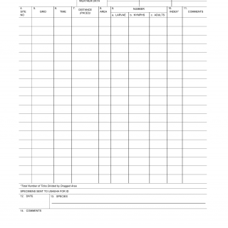 DA Form 8016-R. Tick Survey Data, Tick Drag Data (LRA)