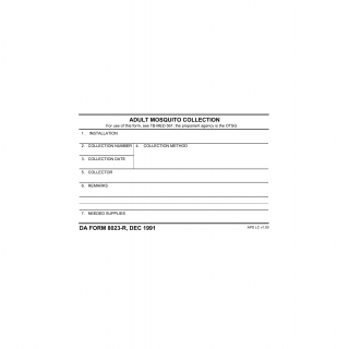 DA Form 8023-R. Adult Mosquito Collection (LRA)