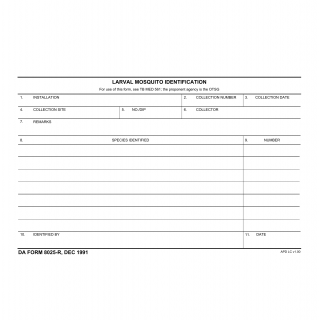 DA Form 8025-R. Larval Mosquito Identification (LRA)