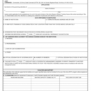 DA Form 918. Application For Establishment Of An Army Senior Reserve ...