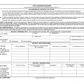 DA Form 137-1. Unit Clearance Record