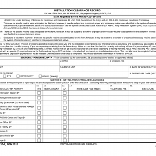 DA Form 137-2. Installation Clearance Record
