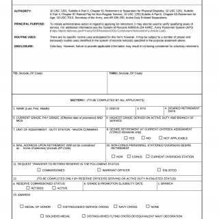 DA Form 2339. Application for Voluntary Retirement