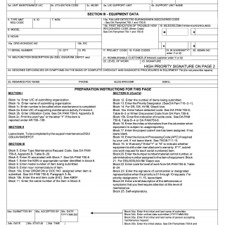DA Form 2407. Maintenance Request