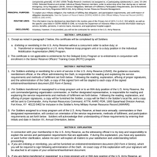 DA Form 3540. Certificate and Acknowledgement of US Army Reserve Service Requirements and Methods of Fulfillment