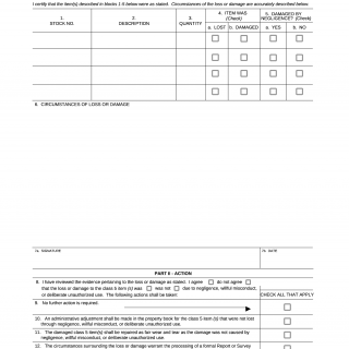 DA Form 5811. Certificate - Lost or Damaged Class 5 Ammunition Items